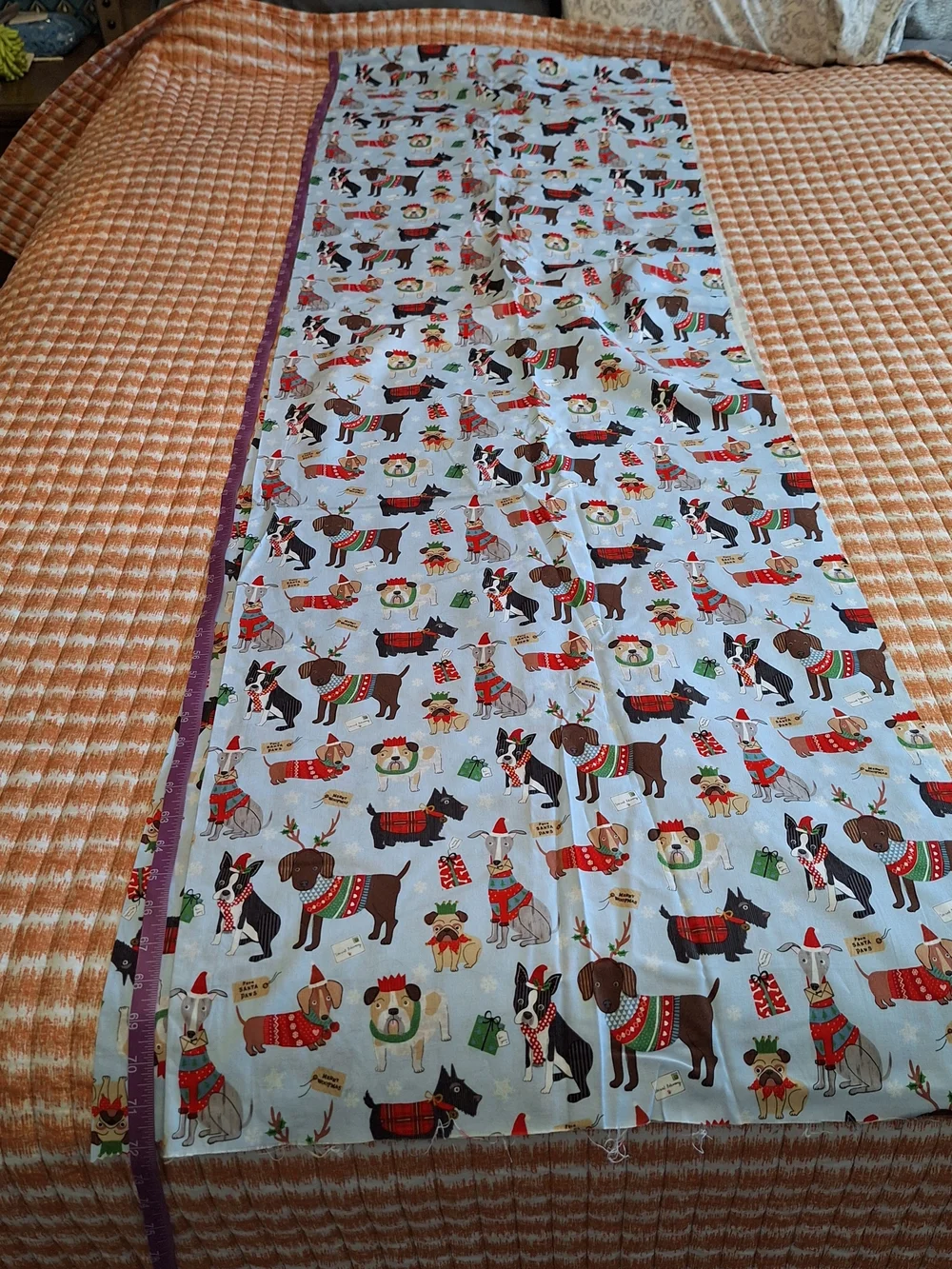 4 Yards Merry Woofmas Holiday Dog Print Light Blue Fabric